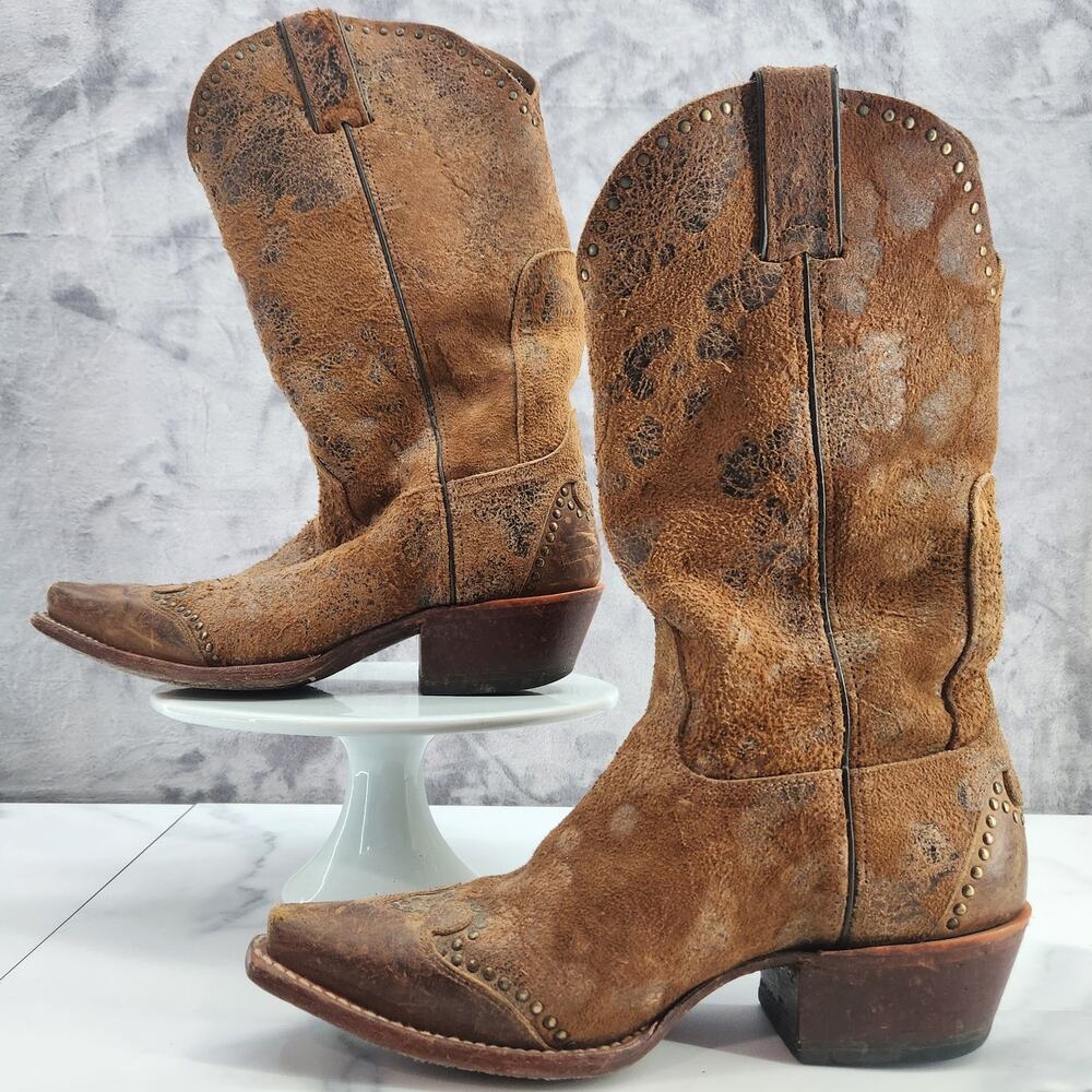 Sonora Western Roughed Leather Brown boots 7.5B cowboy rodeo festival distressed